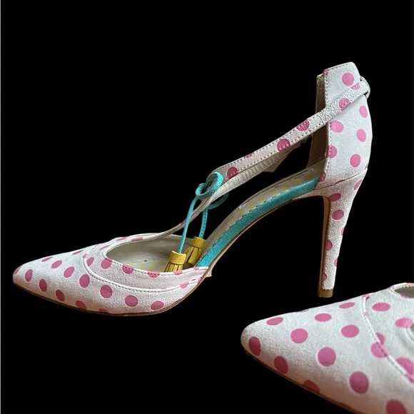 Boden Alice T Strap Suede Leather Polka Dot Pumps Women’s Size 9M Pointed Toe - Picture 2 of 15